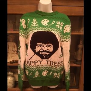Bob Ross— Happy Trees Christmas Sweater XL!